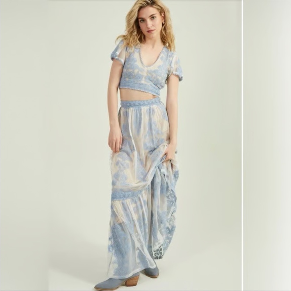 Altar'd State Boho Blue and Cream Skirt Set
